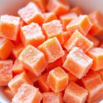 IQF frozen carrots specification for export from India showing quality standards, packaging details, and usage in food industry