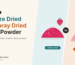 Freeze-dried vs spray-dried strawberry powder: vivid pink freeze-dried powder beside lighter pink spray-dried powder, with the title “Freeze Dried vs Spray Dried Fruit Powder”