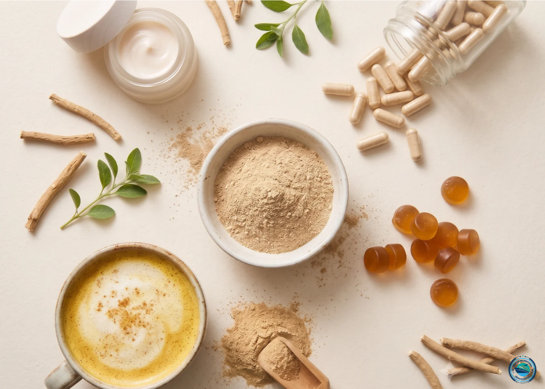 Ashwagandha powder used in capsules, gummies, drink mixes and skincare